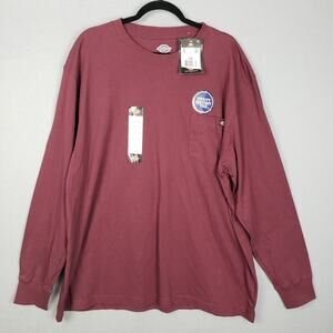 Dickies Men's 2XL Heavyweight Long Sleeve Tee Shirt Dark Red Pocket Front NWT